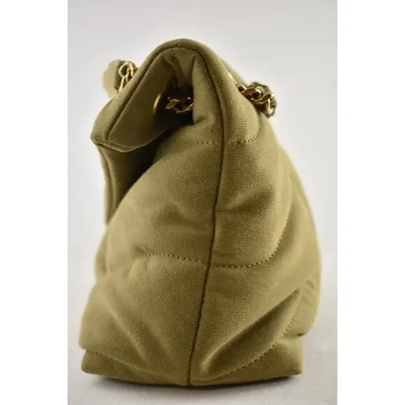 Saint Laurent Small Puffer Chain Fir Green Gold YSL Logo Shoulder Crossbody Bag - Picture 15 of 16